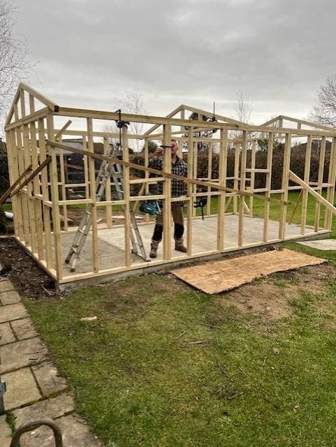 Bespoke garden shed mid-build on site by Inside and Out Maintenance, North Devon